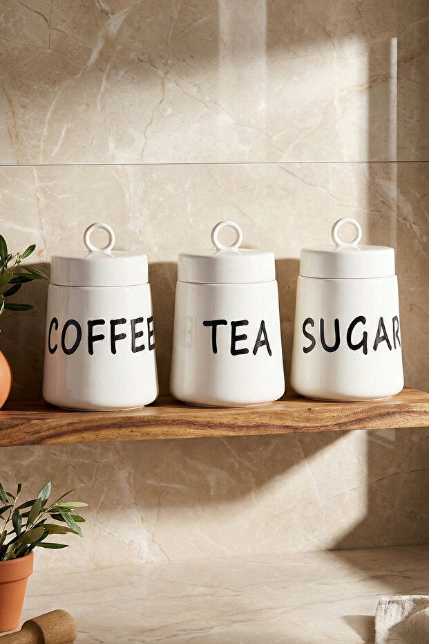 Ergonomic Porcelain Canister Set - Coffee, Tea, Sugar (Set of 3)