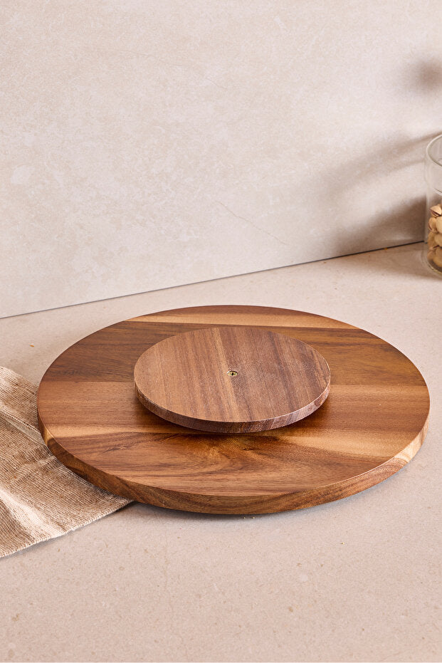 Acacia Rotating Serving Stand - 30 cm Round Wooden Turntable