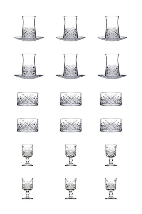 Pasabahce Timeless Heybeli Professional Turkish Tea & Dessert Glassware Set - 24 Piece