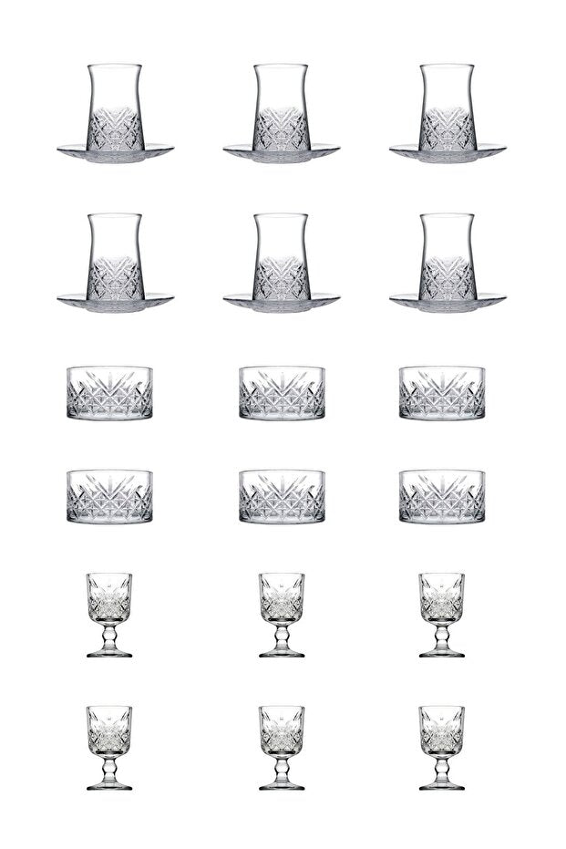 Pasabahce Timeless Heybeli Professional Turkish Tea & Dessert Glassware Set - 24 Piece