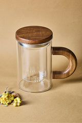 500ml Borosilicate Glass Herbal Tea Mug Infuser with Acacia Wood Detail