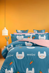 Double Duvet Cover Set - 4-Piece Meow Bunny Design