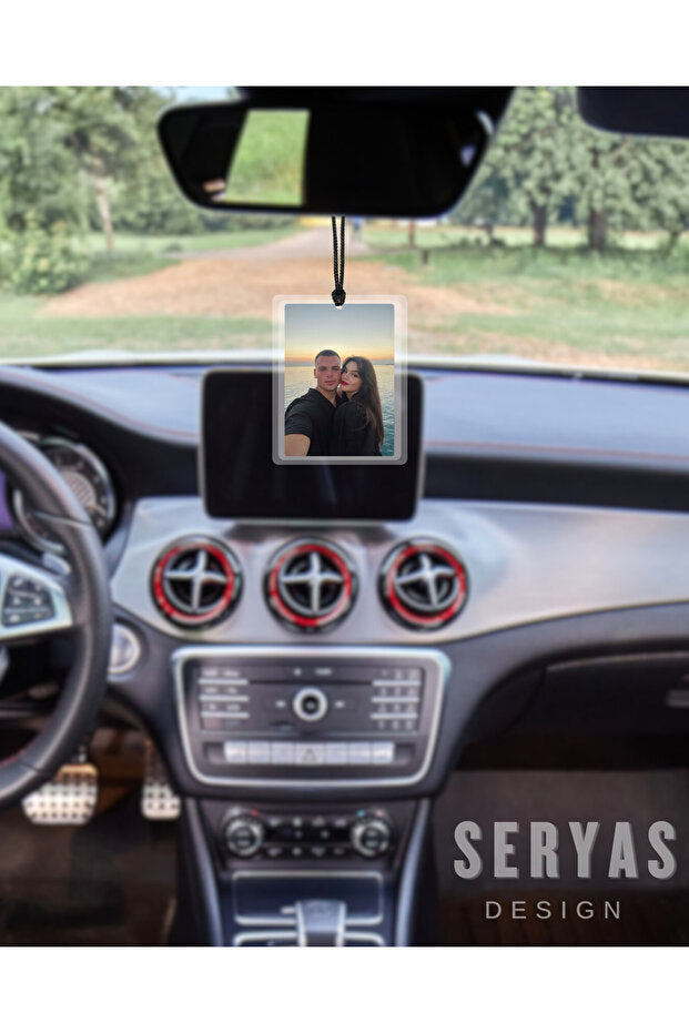 Personalized Photo Rearview Mirror Ornament - Double-Sided, 8x6 cm