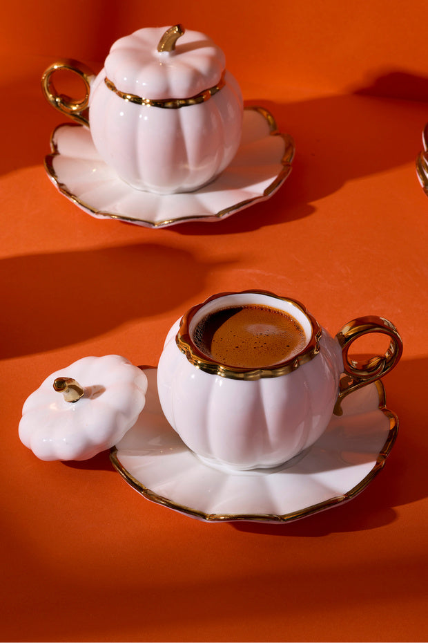 Pumpkin Design Porcelain Coffee Cup Set - 6 Pieces