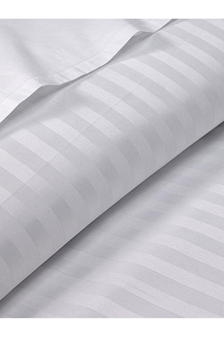 White Striped Satin Double Duvet Cover Set - Premium Hotel Quality