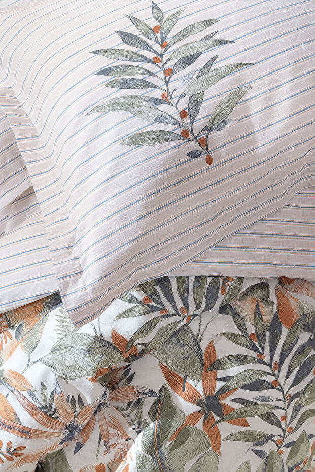 Amy Double Ranforce Duvet Cover Set - Tropical Leaf Print