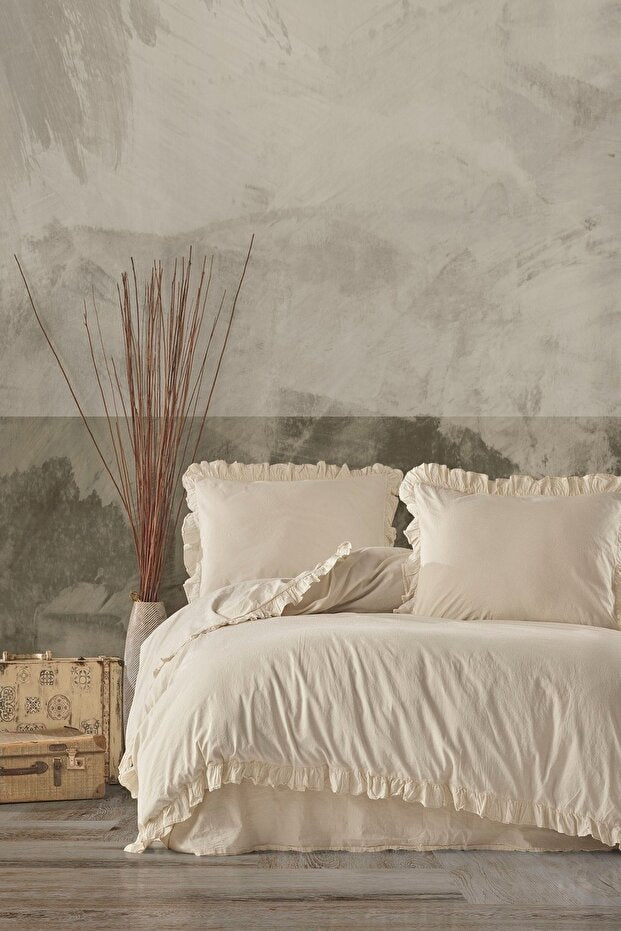100% Cotton Ruffled Washed Double Duvet Cover Set 200x220cm