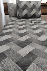 Single Duvet Cover Set - Striped Grey, 3-Piece with Fitted Sheet