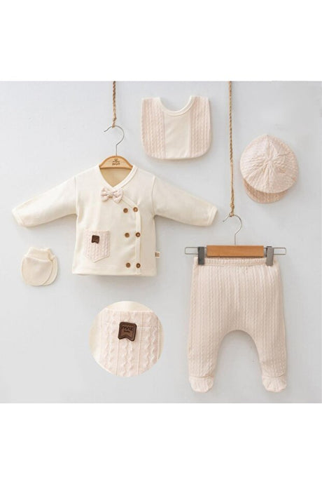 Newborn Baby 5-Piece Hospital Exit Set - 0-3 Months Cotton with Bow Detail