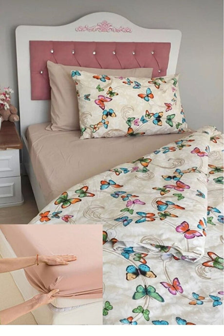 Single Duvet Cover Set with Fitted Sheet - Butterfly Pattern