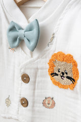 Ensemble 5 pièces pour nouveau-né en mousseline brodé d'un lion, 100% coton