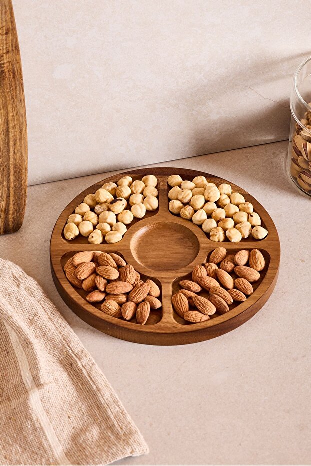 Acacia 5-Compartment Round Serving Dish - 20x20 cm