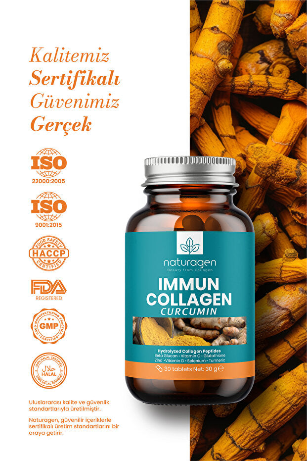 Tablettes Immun Collagène Curcumin - 30 Comptes pour l'Immunité