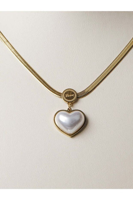 White Heart Love Steel Necklace - 40 cm Chain
