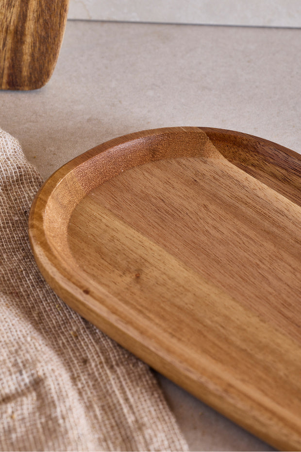 Acacia Wood Drop Snack Tray - 30x12 cm Elegant Serving Dish