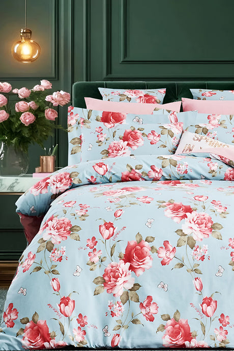 Double Cotton Floral Duvet Cover Set - Reversible Design
