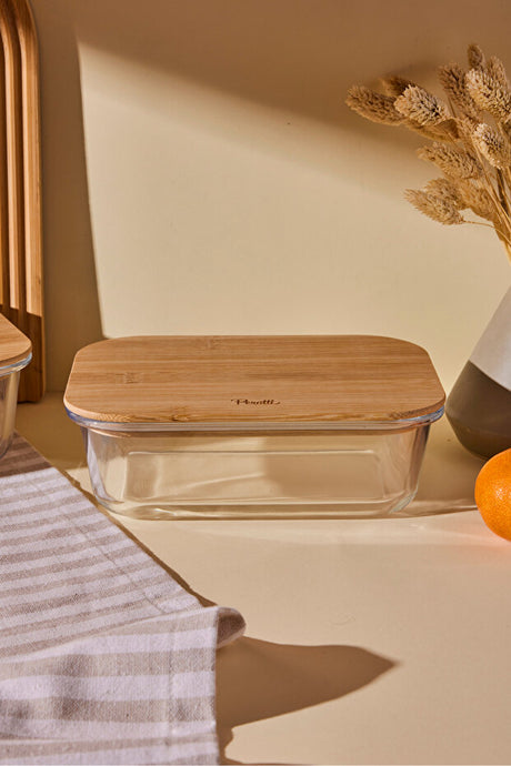 1050ml Rectangular Glass Storage Box with Bamboo Lid