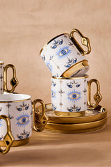 Porcelain Evil Eye Pattern Coffee Cup Set - 6 Person