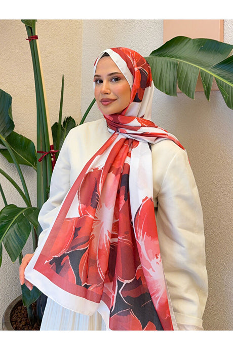 Retro Floral Cotton Soft Shawl - Red & White