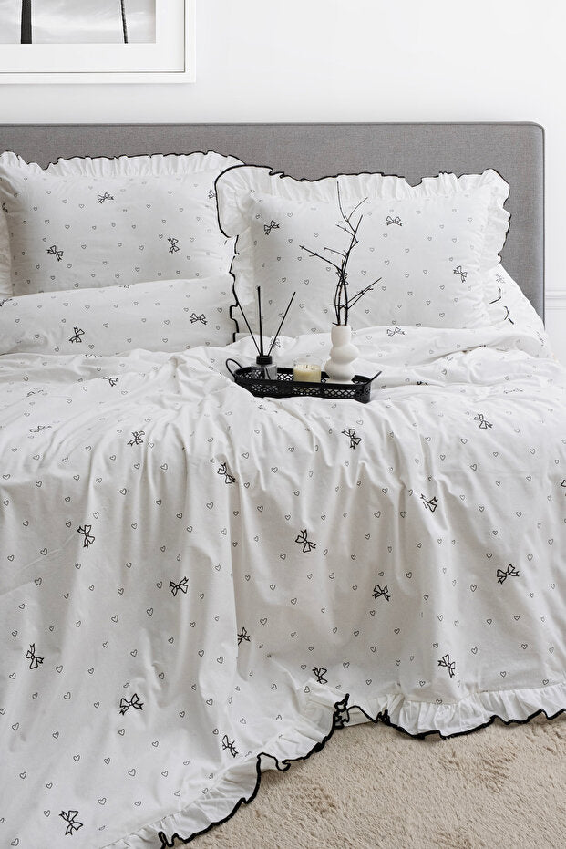 100% Cotton Double Duvet Cover Set - Ruffled, 3-Piece