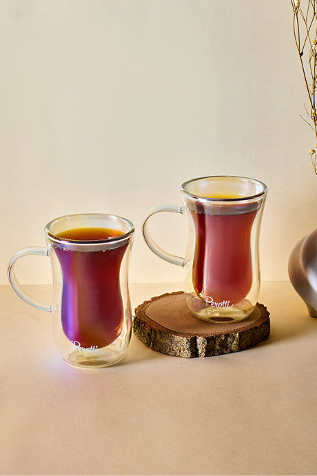 Double Wall Insulated Glass Tea Mugs - Set of 2, 150ml