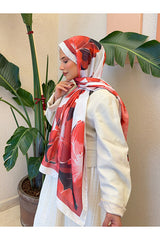Retro Floral Cotton Soft Shawl - Red & White