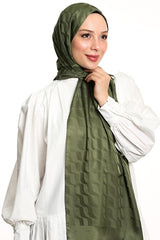 Silky Jacquard Shawl - Water Path Pattern, Khaki ()