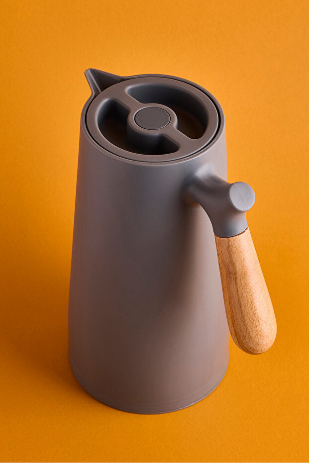Nordic Glass Vacuum Thermos with Bamboo Handle - 1000ml Grey
