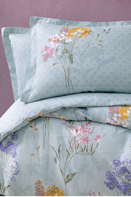 Alyssa Double Size 100% Cotton Floral Duvet Cover Set - Mint