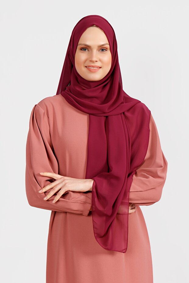 Matte Bordeaux Crepe Chiffon Shawl - Lightweight & Elegant
