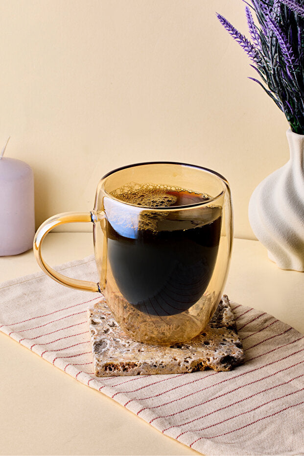 Double Wall Amber Glass Mug - 300ml