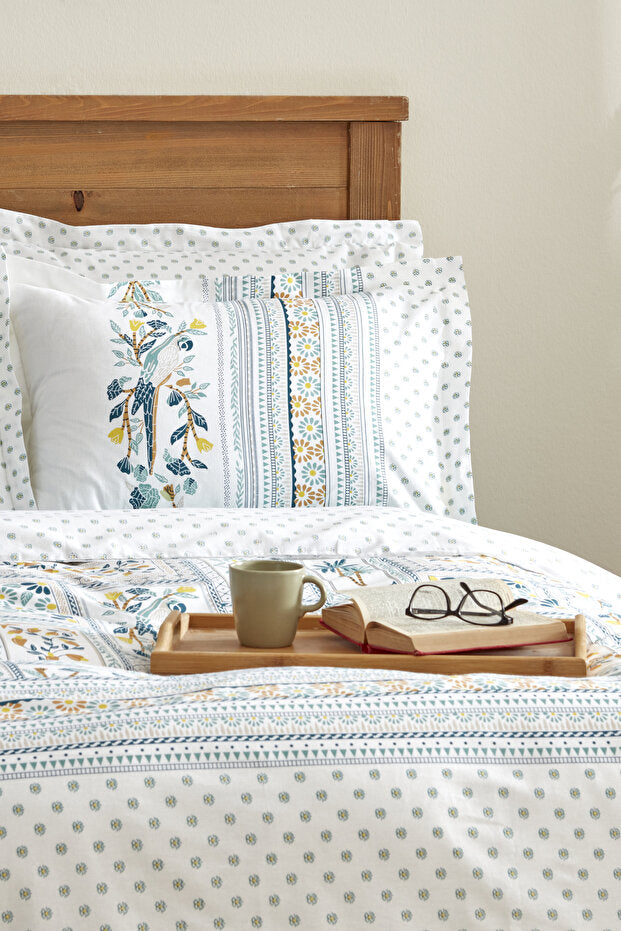 Frega 100% Cotton Single Duvet Cover Set - Green Pattern