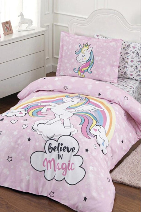 Unicorn Ranforce Single Bedding Set - Pink, 100% Cotton