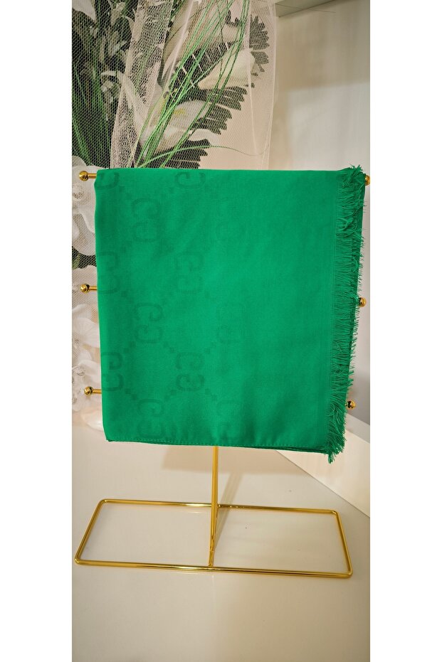 Women's Silky Cotton Jacquard G Pattern Shawl - Benetton Green