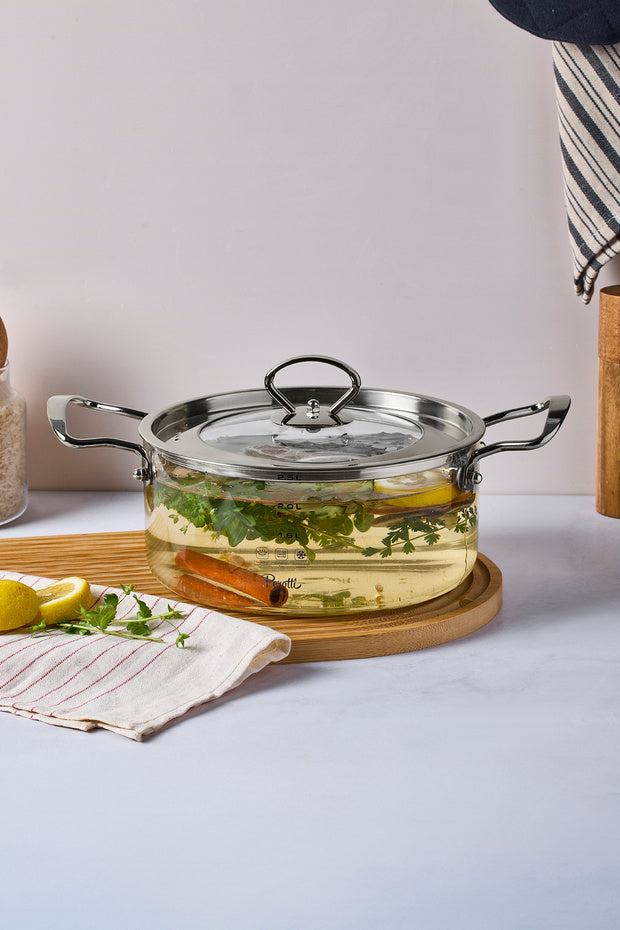 Silver Lid Glass Pot - 2.5L Capacity, 20x11 cm