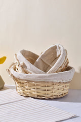 3-Piece Wicker Basket Set - Linen Lined Storage Organizers