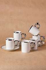 Elegant 6-Person Porcelain Coffee Cup Set with Silver Handles