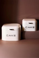 2-Piece Cream Metal Cake & Biscuit Storage Box Set with Lids