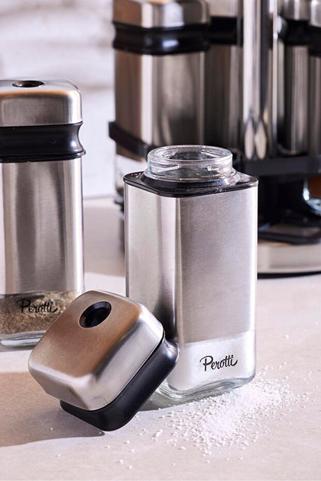 6-Piece Rotating Spice Rack Set - Stainless Steel & Glass Jars