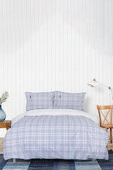 Luan Blue Plaid 100% Cotton Double Duvet Cover Set