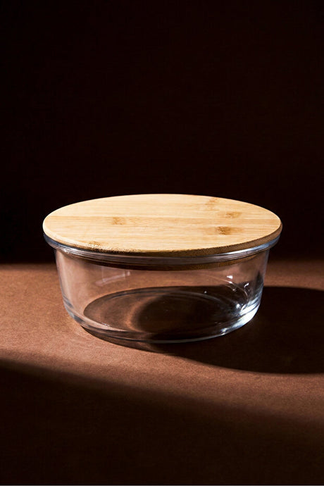 640ml Round Glass Food Storage Container with Bamboo Lid