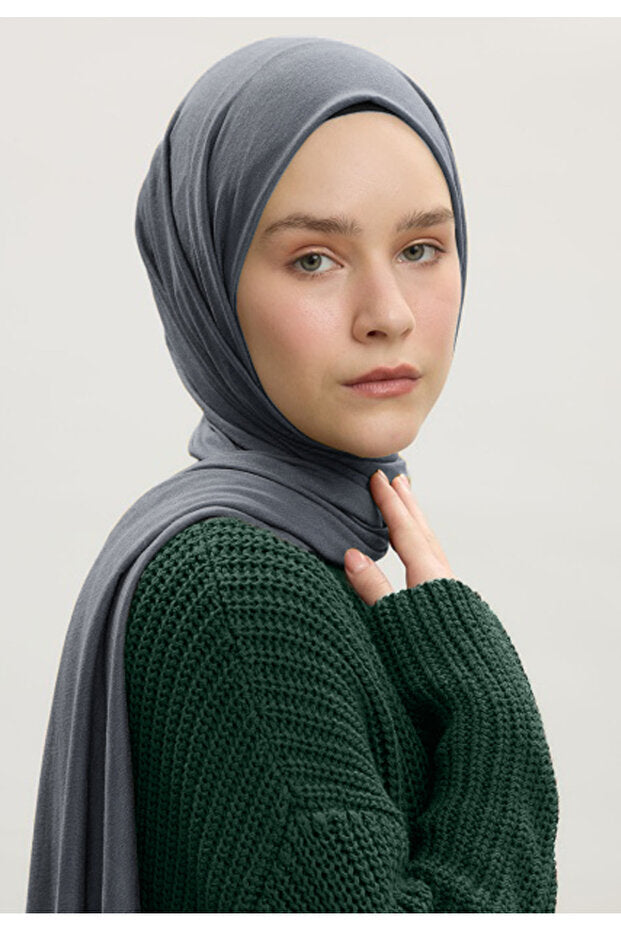 Women's Grey Viscose-Lycra Hijab Shawl