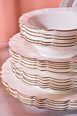 Elegant Scalloped Opal 24-Piece Dinner Set for 6 with Gold Trim