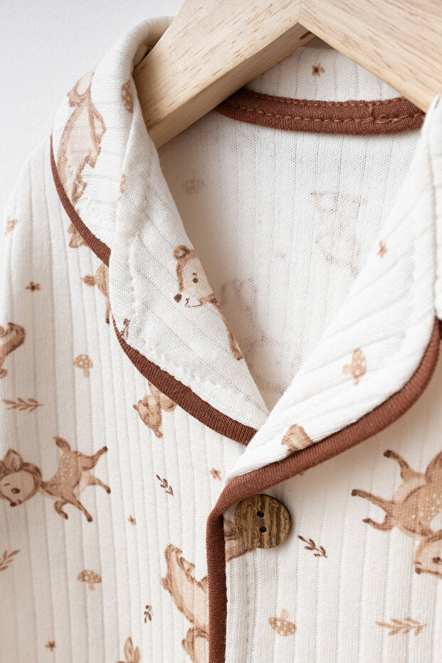 Little Fawns — zweiteiliger Baby-Schlafanzug mit langen Ärmeln und Knopfleiste, 100% Baumwolle