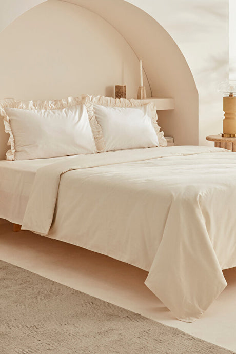 Pure 100% Cotton Double Duvet Cover Set - Ecru 200x220cm