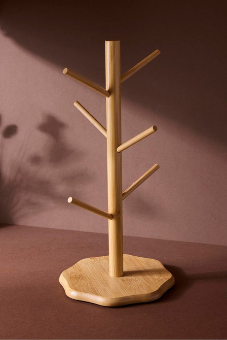 Bamboo Mug Tree Rack - Organic Base, 6 Hooks for Kitchen Storage
