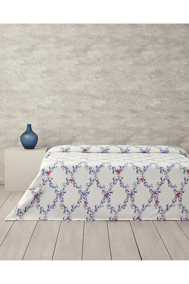 Floral Single Size Pike - Dark Blue Cotton Bedspread