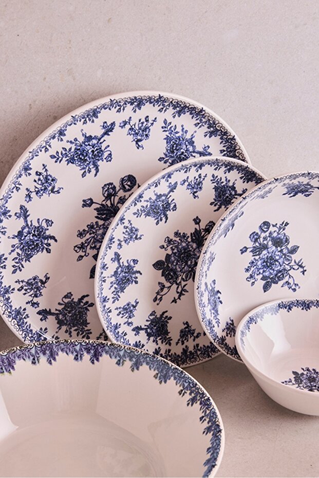 6-Person 27-Piece Ceramic Dinnerware Set - Vintage Blue Floral