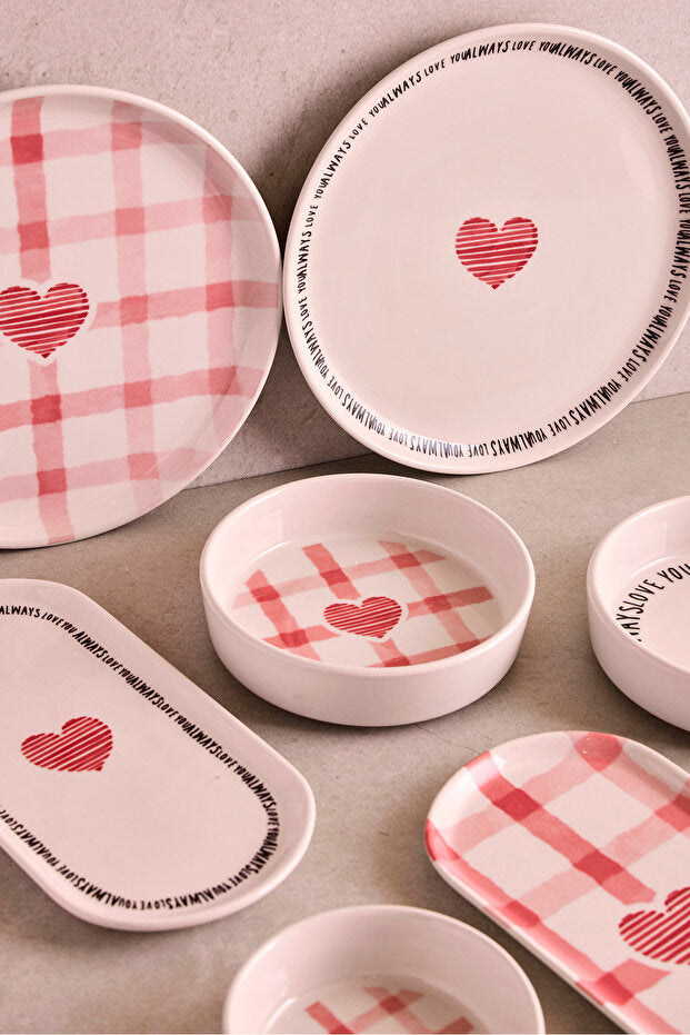 Hearts 14 Piece Ceramic Breakfast & Serving Set for 6 People