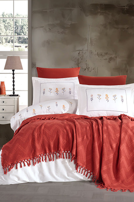 Daisy 7-Piece 100% Cotton Duvet Cover & Pique Set - Cinnamon